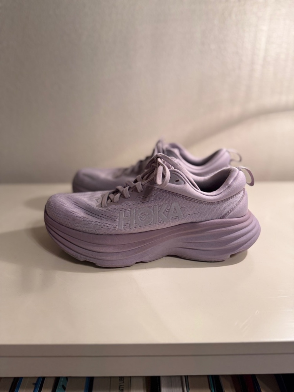 Hoka Bondi 8 Women’s Lavender Plush-Stacked Running Shoes